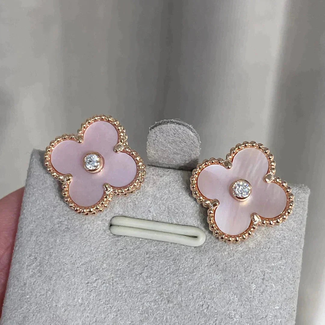 [Lumi Jewellery]CLOVER MEDIUM 1 MOTIFS  PINK MOP DIAMOND EARRINGS