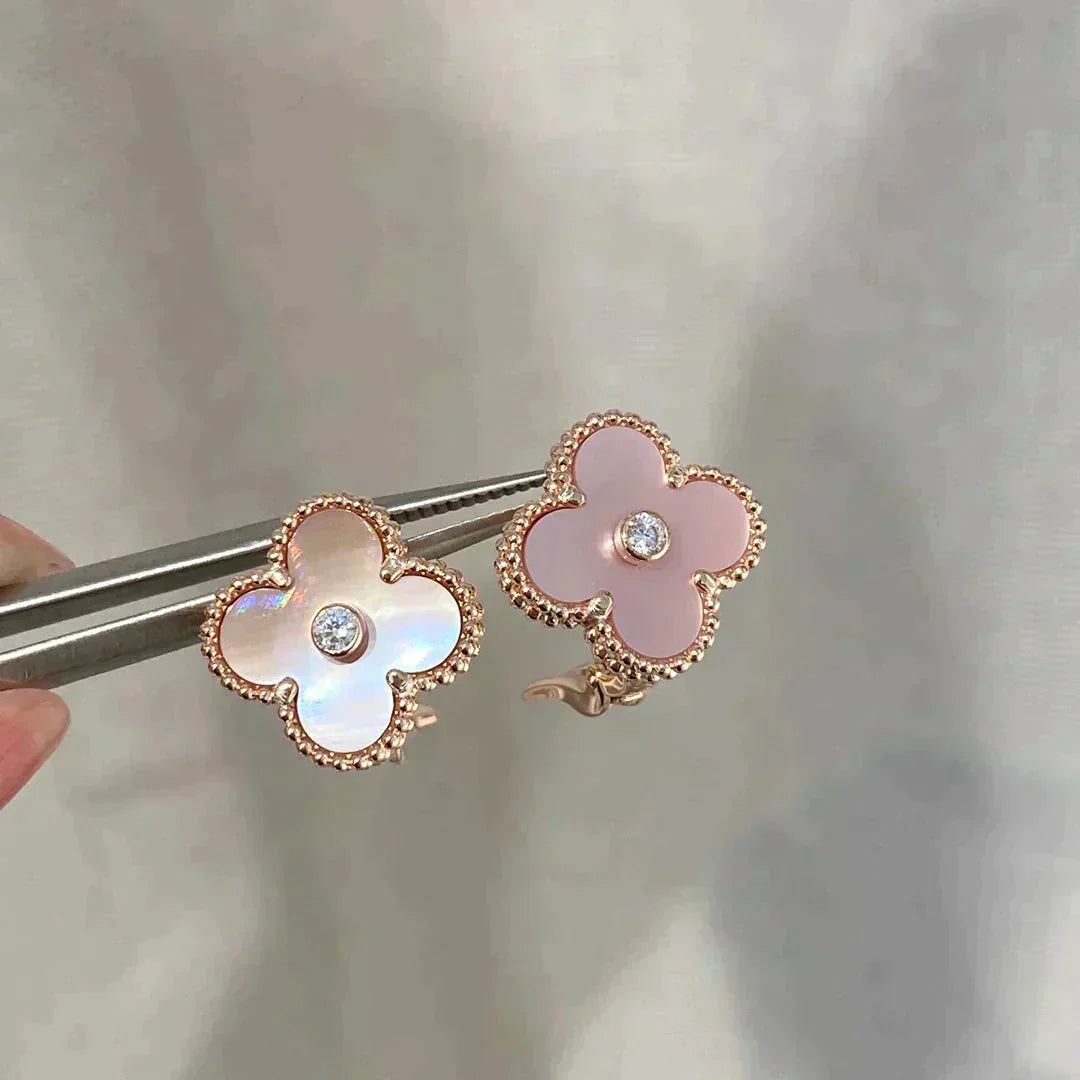 [Lumi Jewellery]CLOVER MEDIUM 1 MOTIFS  PINK MOP DIAMOND EARRINGS