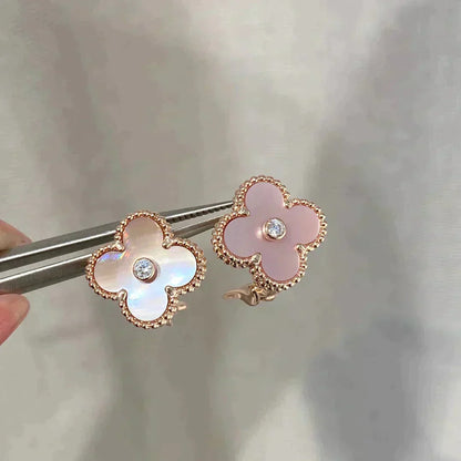 [Lumi Jewellery]CLOVER MEDIUM 1 MOTIFS  PINK MOP DIAMOND EARRINGS