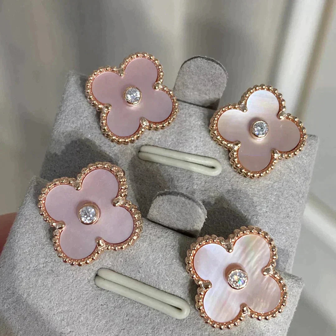[Lumi Jewellery]CLOVER MEDIUM 1 MOTIFS  PINK MOP DIAMOND EARRINGS