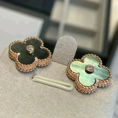 [Lumi Jewellery]CLOVER MEDIUM 1 MOTIFS GRAY MOP  DIAMOND EARRINGS