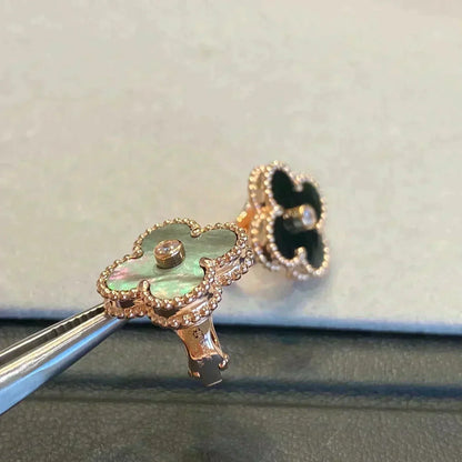 [Lumi Jewellery]CLOVER MEDIUM 1 MOTIFS GRAY MOP  DIAMOND EARRINGS