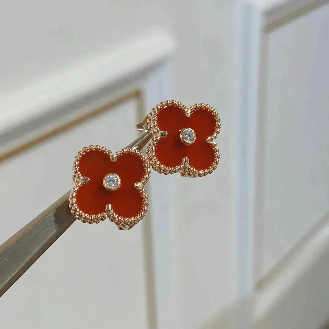 [Lumi Jewellery]CLOVER MEDIUM 1 MOTIFS CARNELIAN  DIAMOND earrings