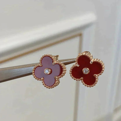 [Lumi Jewellery]CLOVER MEDIUM 1 MOTIFS CARNELIAN  DIAMOND earrings