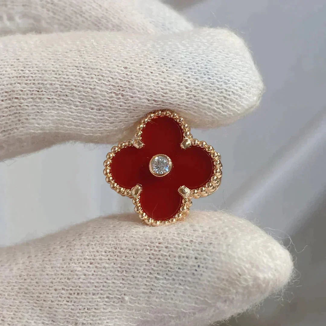 [Lumi Jewellery]CLOVER MEDIUM 1 MOTIFS CARNELIAN  DIAMOND earrings