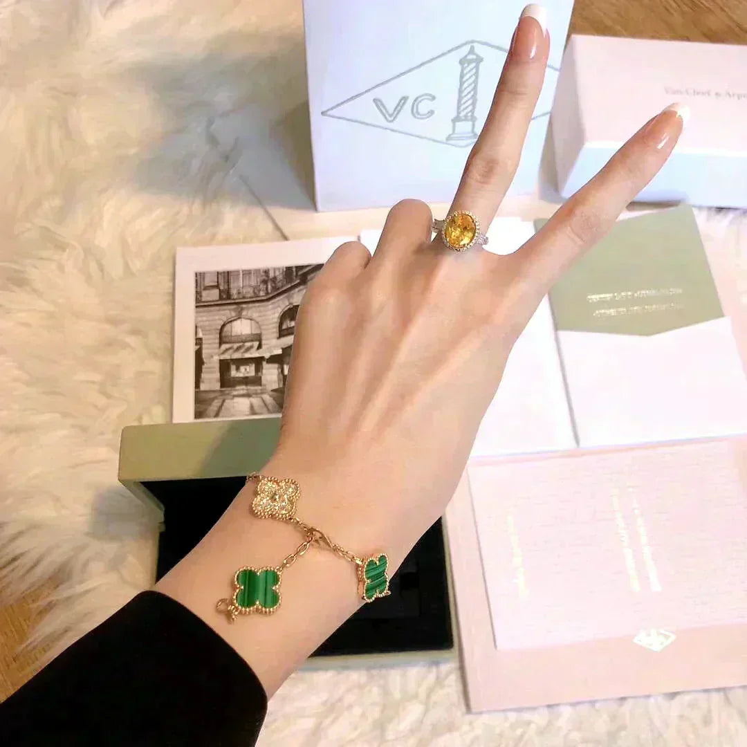 [Lumi Jewellery] CLOVER 5 MOTIF MALACHITE BRACELET COLLECTION