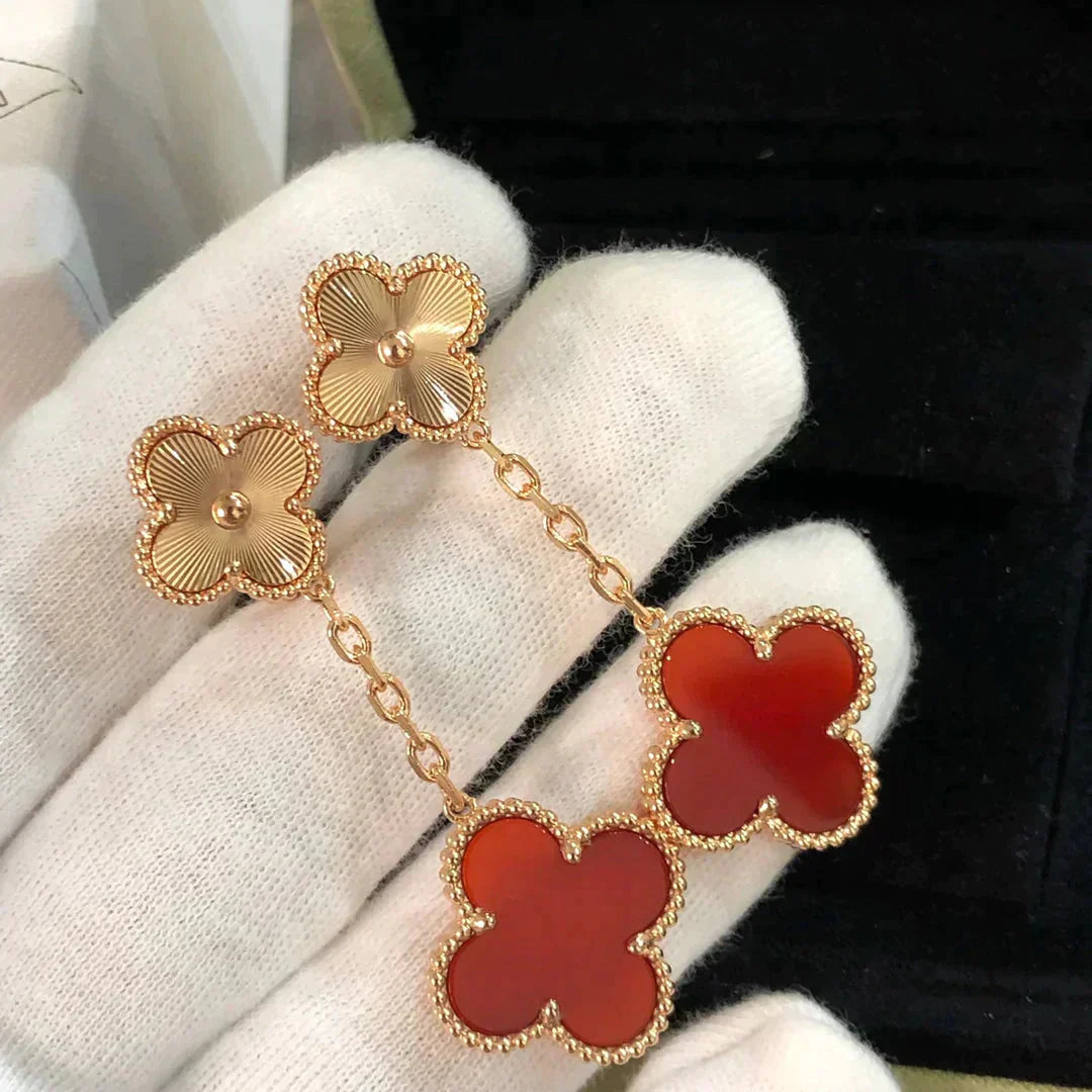 [Lumi Jewellery]CLOVER 2 MOTIF  LASER CARNELIAN EARRINGS
