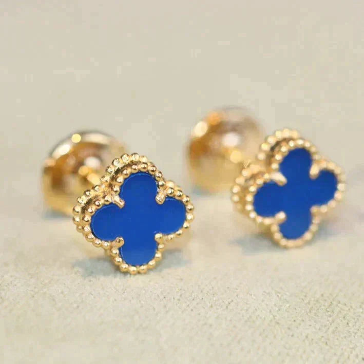 [Lumi Jewellery]CLOVER MINI 9.5MM BLUE AGATE EARRINGS