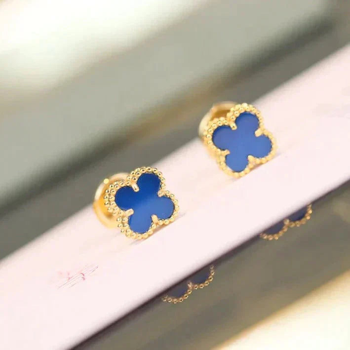 [Lumi Jewellery]CLOVER MINI 9.5MM BLUE AGATE EARRINGS