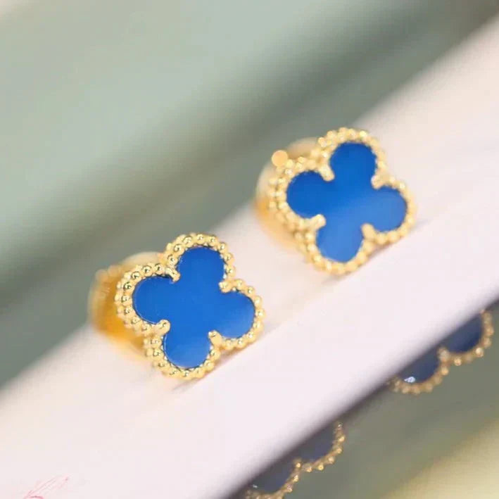 [Lumi Jewellery]CLOVER MINI 9.5MM BLUE AGATE EARRINGS