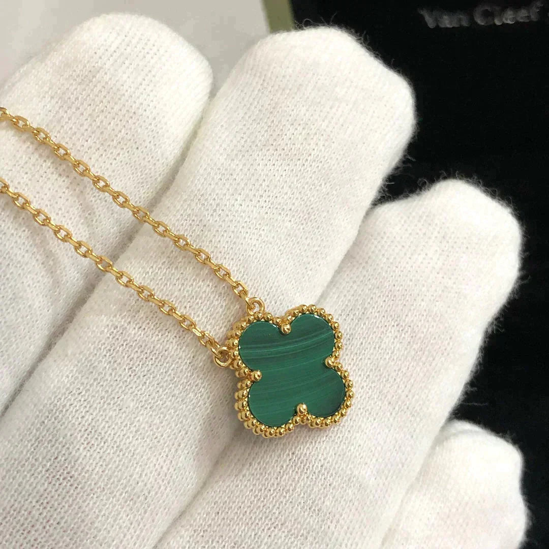 [Lumi Jewellery]CLOVER 15MM MALACHITE SINGLE FLOWER  NECKLACE