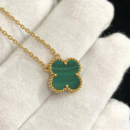 [Lumi Jewellery]CLOVER 15MM MALACHITE SINGLE FLOWER  NECKLACE