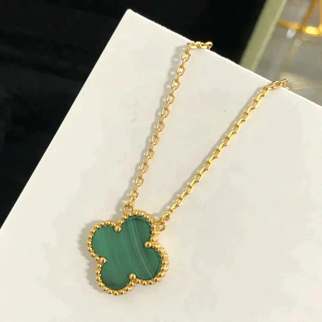 [Lumi Jewellery]CLOVER 15MM MALACHITE SINGLE FLOWER  NECKLACE