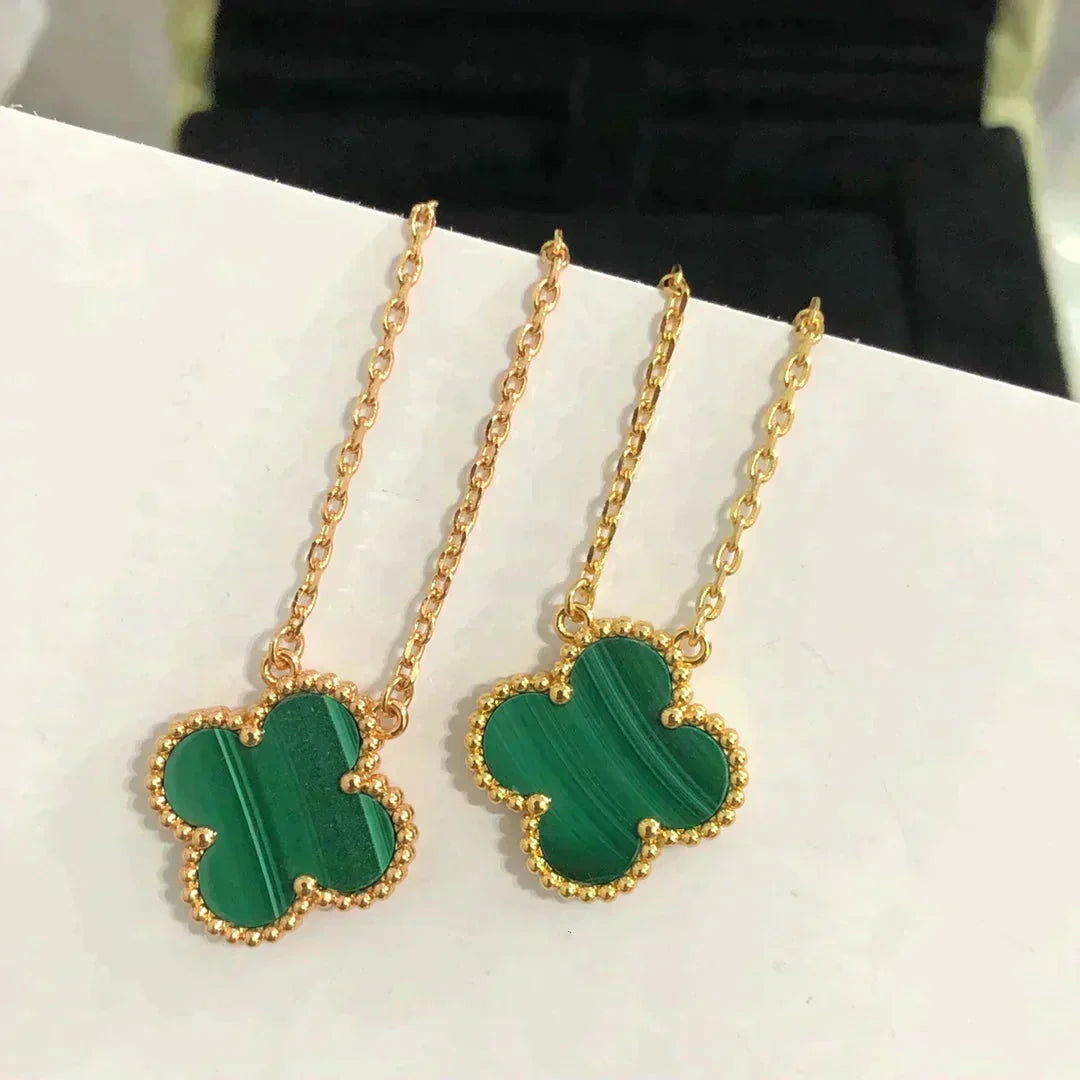[Lumi Jewellery]CLOVER 15MM MALACHITE SINGLE FLOWER  NECKLACE