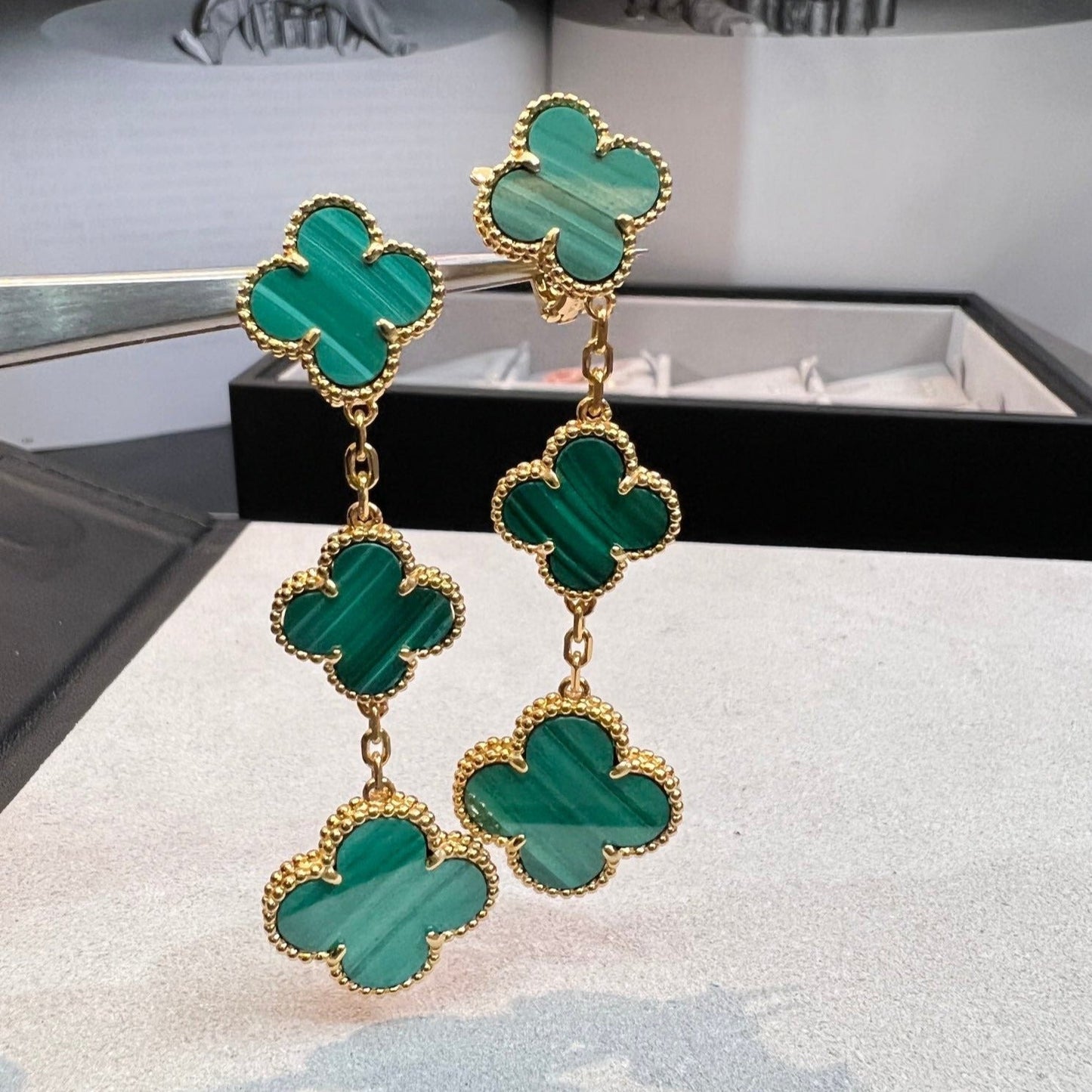 [Lumi Jewellery]CLOVER MALACHITE 3 MOTIFS GOLD