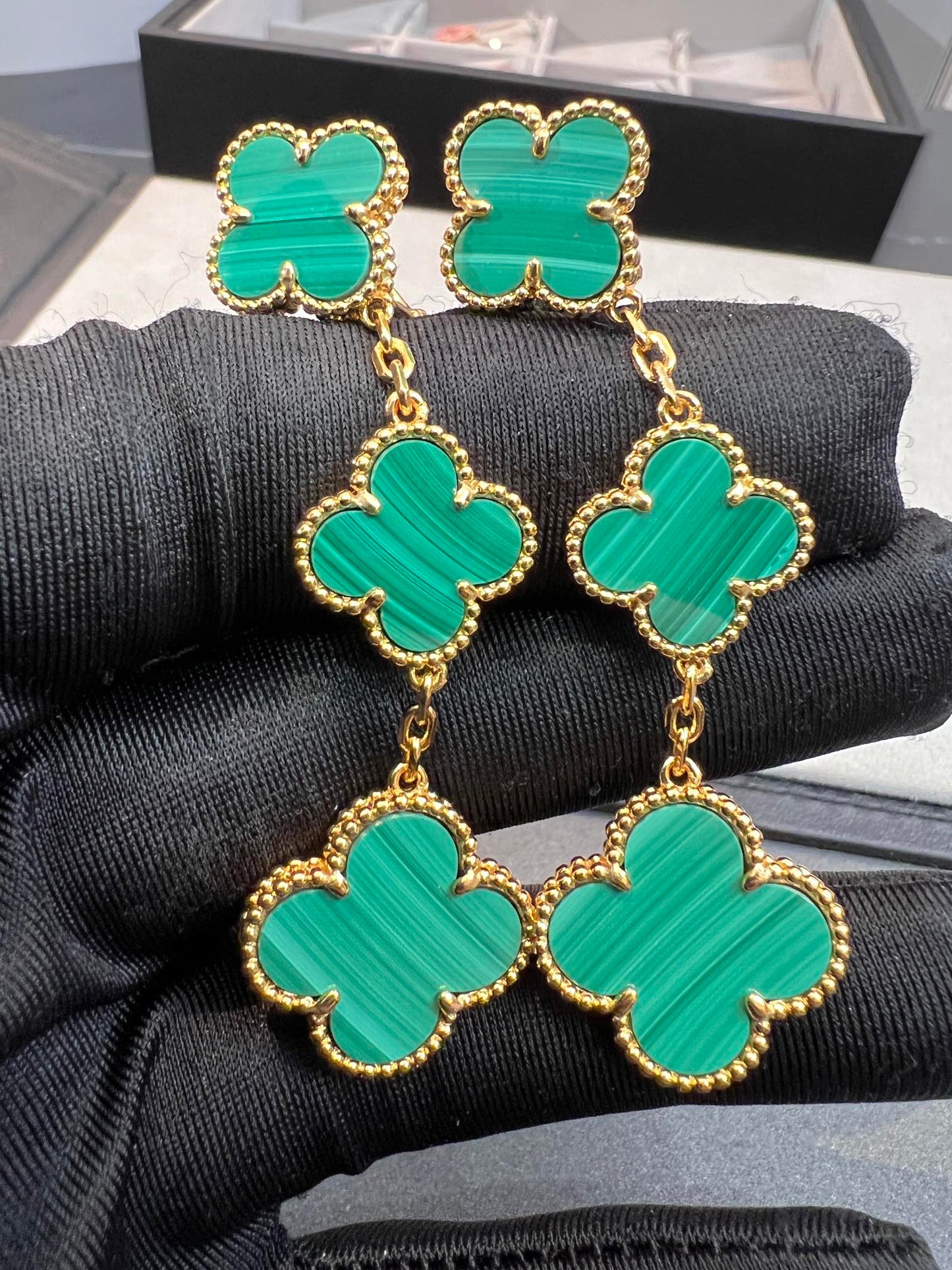 [Lumi Jewellery]CLOVER MALACHITE 3 MOTIFS GOLD