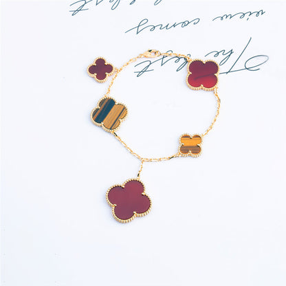 [Lumi Jewellery]CLOVER BRACELET 5 MOTIFS CARNELIAN TIGER EYE