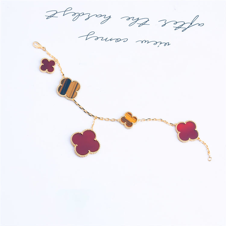 [Lumi Jewellery]CLOVER BRACELET 5 MOTIFS CARNELIAN TIGER EYE