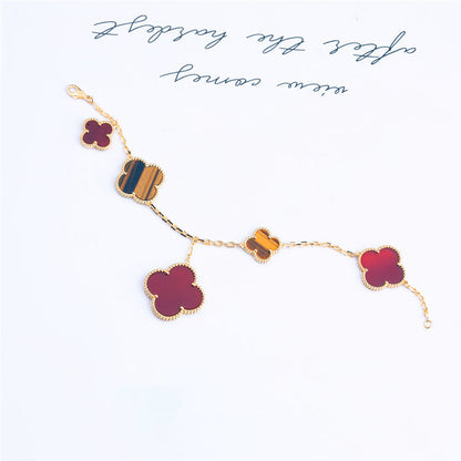 [Lumi Jewellery]CLOVER BRACELET 5 MOTIFS CARNELIAN TIGER EYE