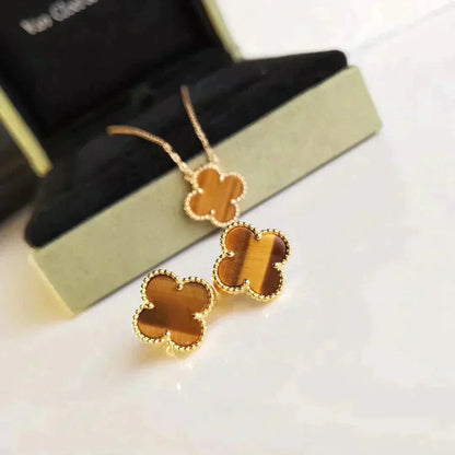 [Lumi Jewellery]CLOVER MEDIUM 1 MOTIFS TIGER EYE EARRINGS