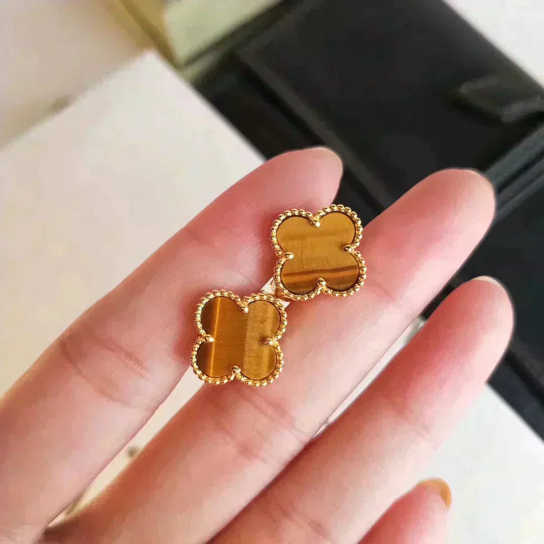[Lumi Jewellery]CLOVER MEDIUM 1 MOTIFS TIGER EYE EARRINGS