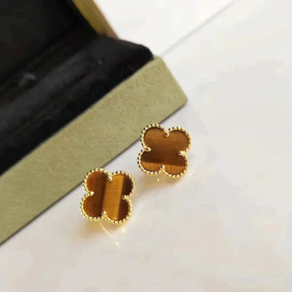 [Lumi Jewellery]CLOVER MEDIUM 1 MOTIFS TIGER EYE EARRINGS