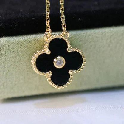 [Lumi Jewellery]CLOVER 15MM DIAMOND ONYX NECKLACE
