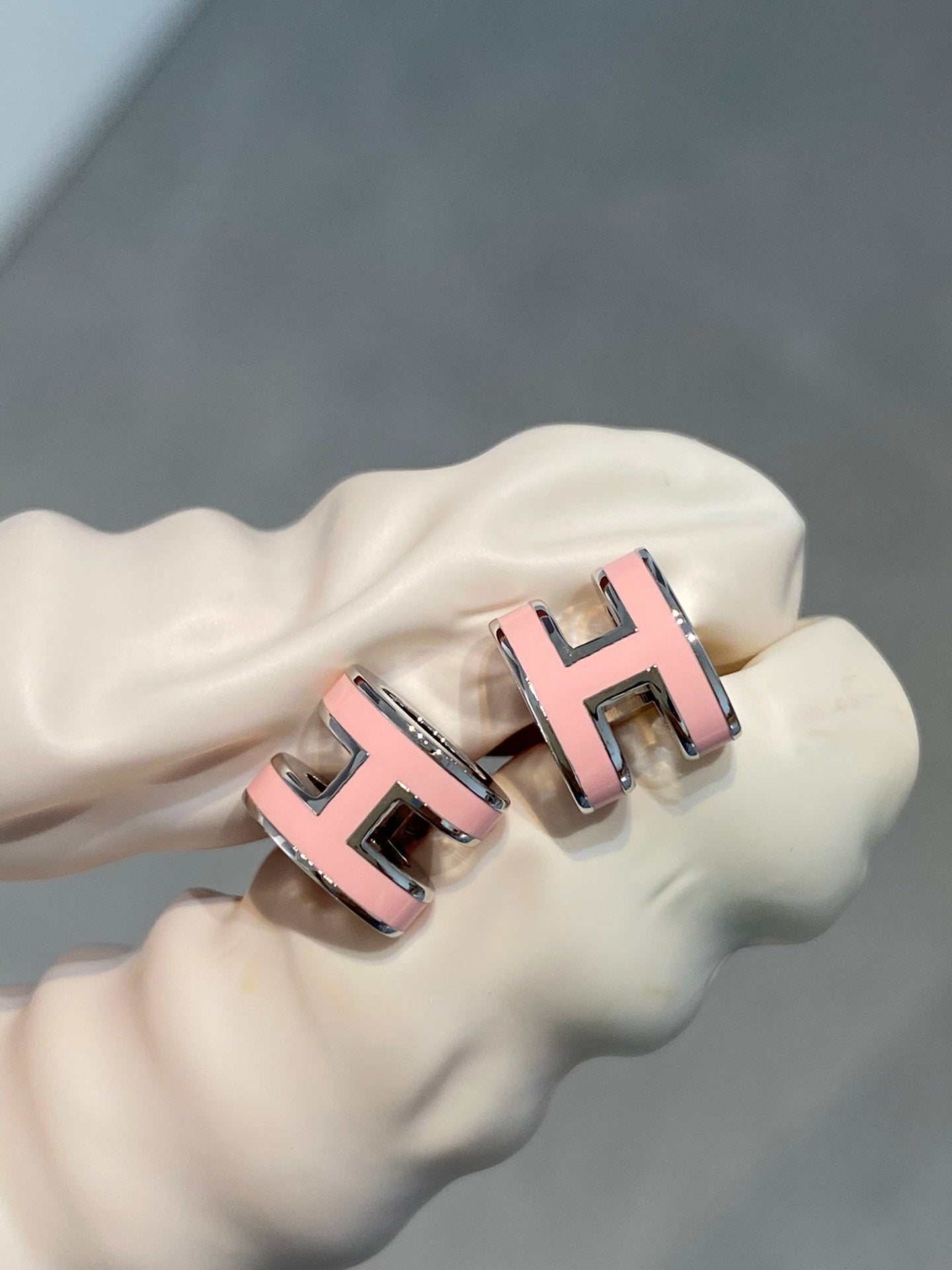 [Lumi Jewellery]MINI POP H SILVER EARRINGS PINK