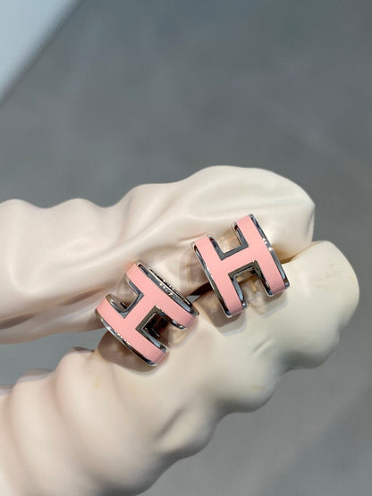 [Lumi Jewellery]MINI POP H SILVER EARRINGS PINK