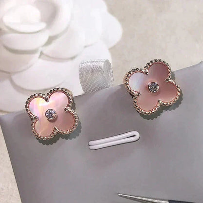 [Lumi Jewellery]CLOVER MEDIUM 1 MOTIFS  PINK MOP DIAMOND EARRINGS