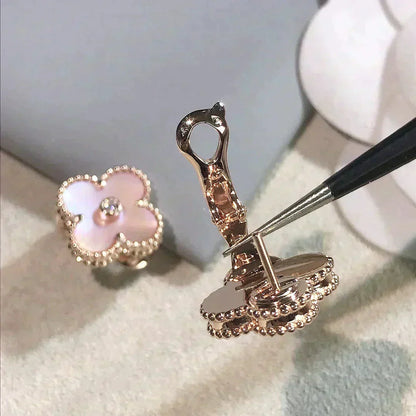 [Lumi Jewellery]CLOVER MEDIUM 1 MOTIFS  PINK MOP DIAMOND EARRINGS