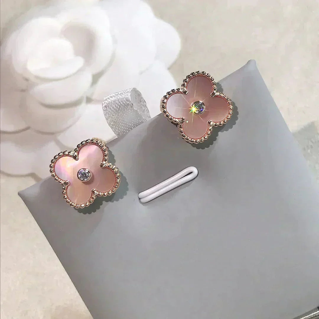 [Lumi Jewellery]CLOVER MEDIUM 1 MOTIFS  PINK MOP DIAMOND EARRINGS
