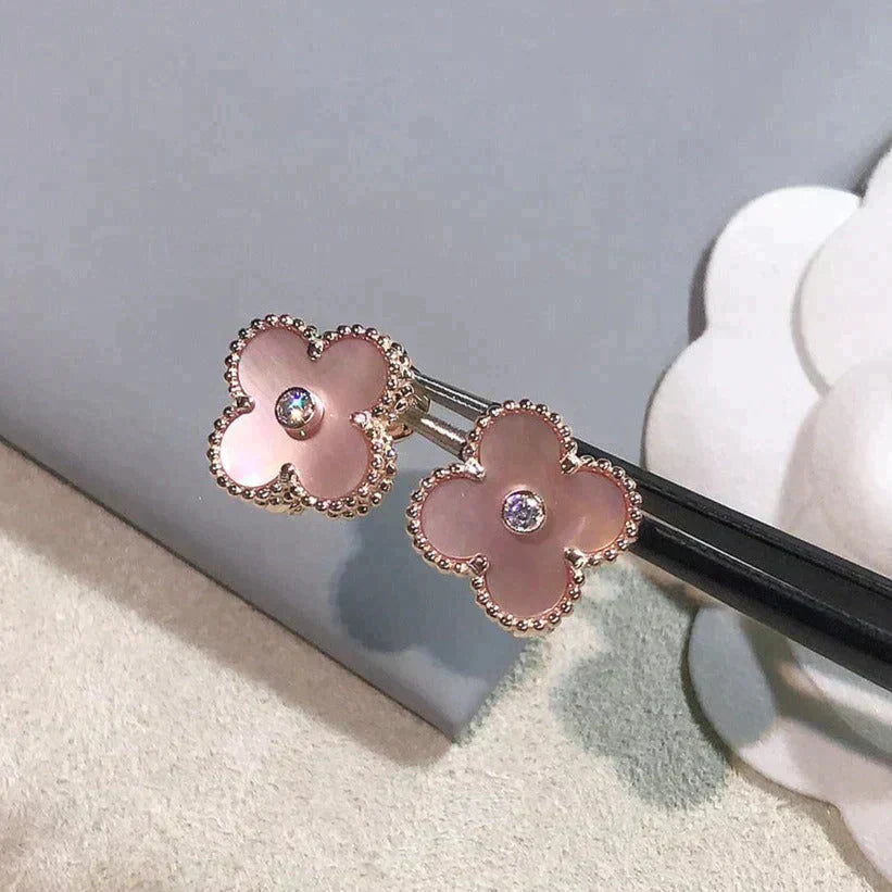 [Lumi Jewellery]CLOVER MEDIUM 1 MOTIFS  PINK MOP DIAMOND EARRINGS