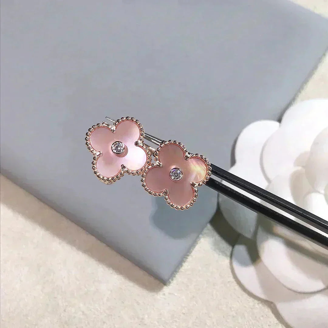 [Lumi Jewellery]CLOVER MEDIUM 1 MOTIFS  PINK MOP DIAMOND EARRINGS