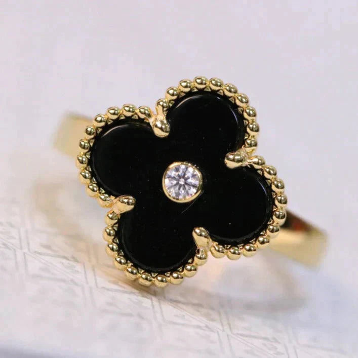 [Lumi Jewellery]CLOVER ONYX RING GOLD DIAMOND