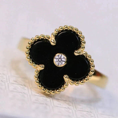[Lumi Jewellery]CLOVER ONYX RING GOLD DIAMOND