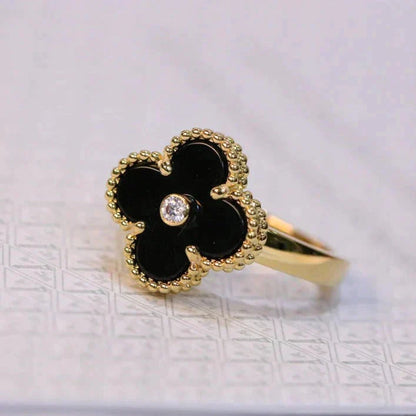 [Lumi Jewellery]CLOVER ONYX RING GOLD DIAMOND