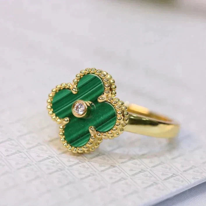 [Lumi Jewellery]CLOVER MALACHITE RING GOLD DIAMOND