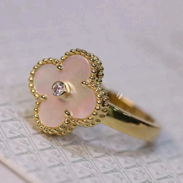 [Lumi Jewellery]CLOVER PINK MOP RING GOLD DIAMOND