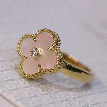 [Lumi Jewellery]CLOVER PINK MOP RING GOLD DIAMOND