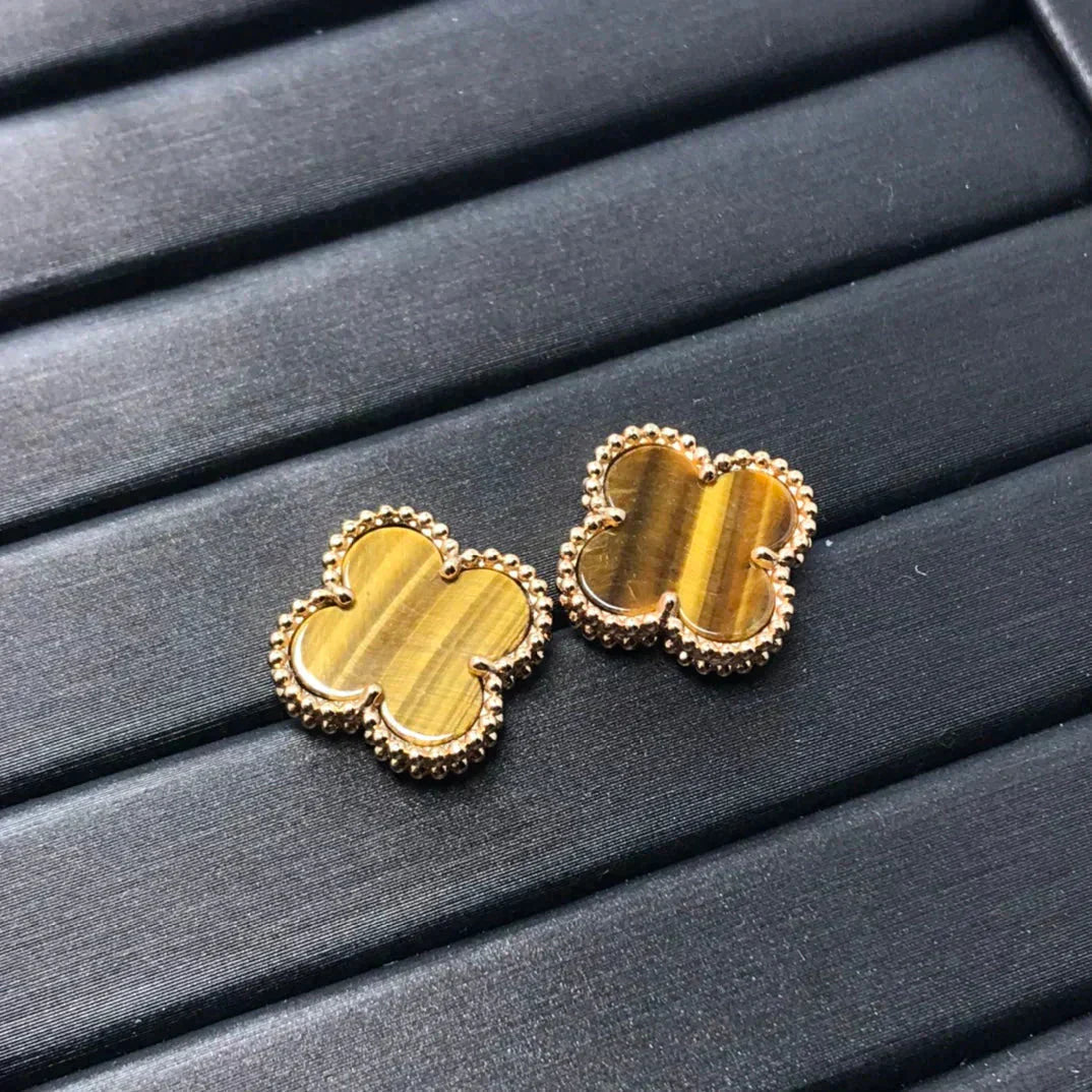 [Lumi Jewellery]CLOVER MEDIUM 1 MOTIFS TIGER EYE EARRINGS