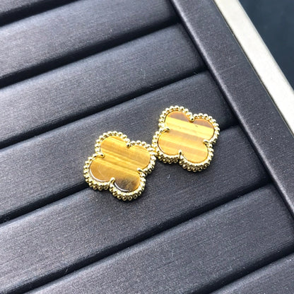 [Lumi Jewellery]CLOVER MEDIUM 1 MOTIFS TIGER EYE EARRINGS