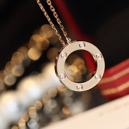 [Lumi Jewellery]LOVE NECKLACE 16MM 6 DIAMONDS PINK GOLD