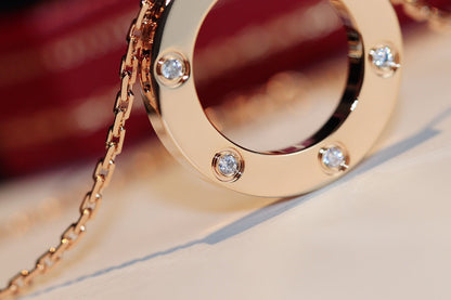 [Lumi Jewellery]LOVE NECKLACE 16MM 6 DIAMONDS PINK GOLD