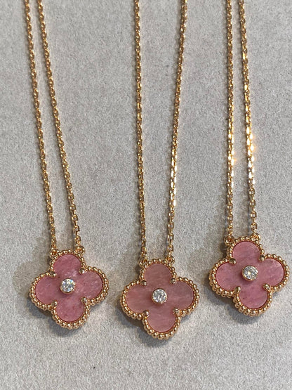 [Lumi Jewellery]CLOVER 15MM DIAMOND RHODONITE NECKLACE