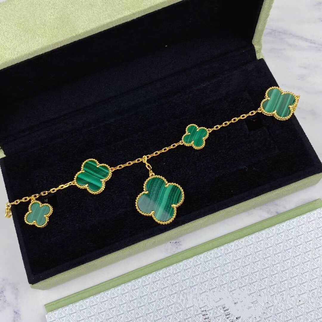 [Lumi Jewellery]MAGIC CLOVER MALACHITE GOLD BRACELET 5 MOTIFS