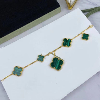 [Lumi Jewellery]MAGIC CLOVER MALACHITE GOLD BRACELET 5 MOTIFS