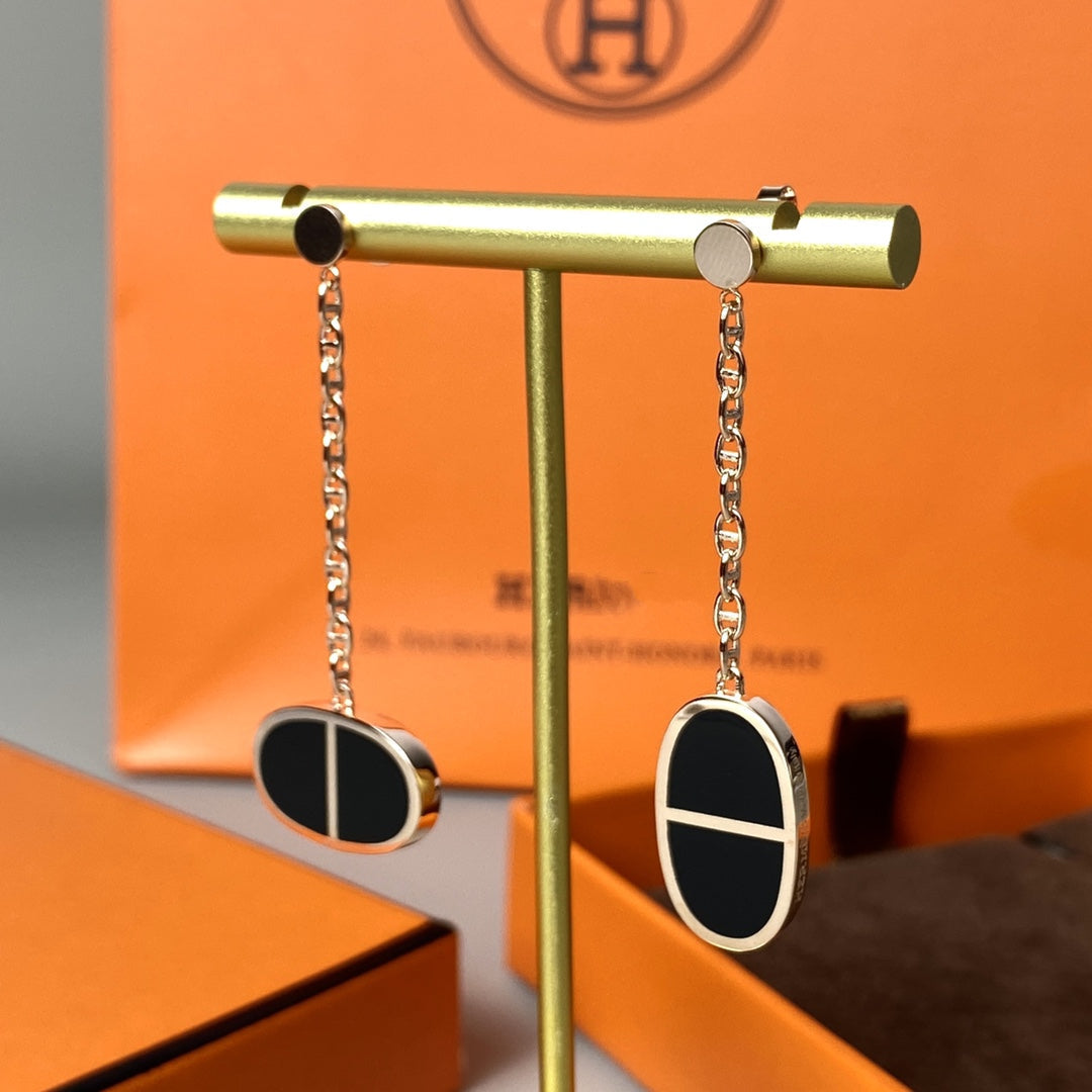 [Lumi Jewellery]CHAINE VERSO BLACK CERAMIC EARRINGS