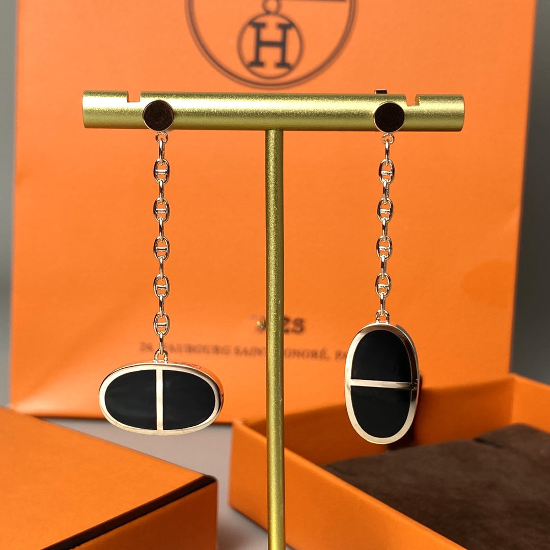 [Lumi Jewellery]CHAINE VERSO BLACK CERAMIC EARRINGS