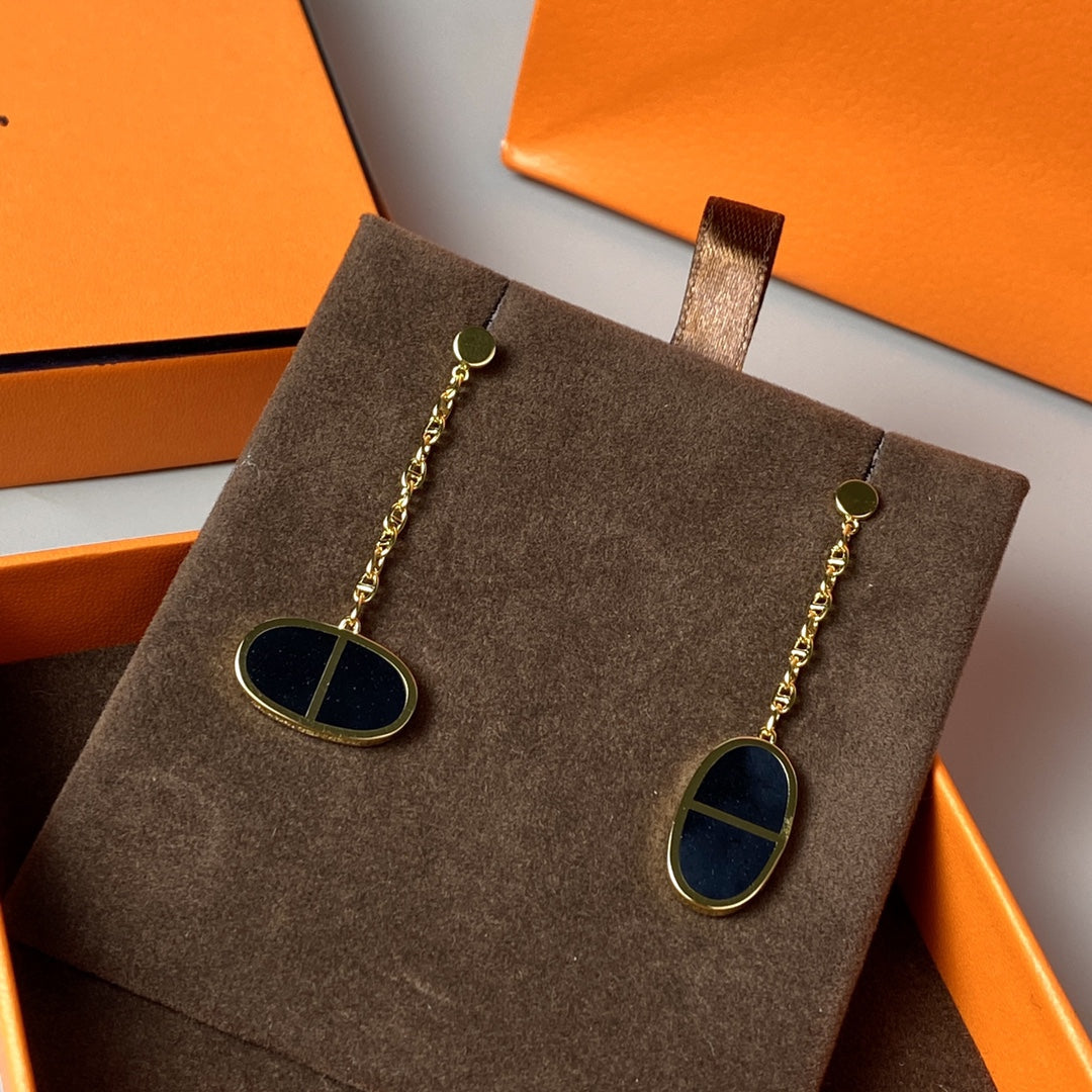 [Lumi Jewellery]CHAINE VERSO BLACK CERAMIC EARRINGS